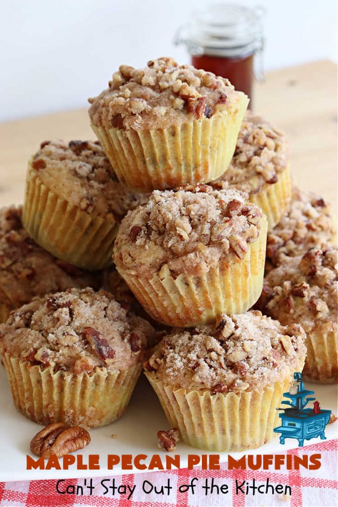 Maple Pecan Pie Muffins | Can't Stay Out of the Kitchen | #Maple flavor just pops in these delicious #PecanPie #muffins. Every bite will have you drooling. If you enjoy sweets with your morning coffee, this is a terrific #recipe to wake up to. Great for a weekend, company or #holiday #breakfast too. #BreakfastMuffins #MaplePecanPieMuffins
