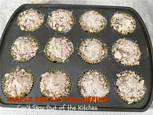 Maple Pecan Pie Muffins | Can't Stay Out of the Kitchen | #Maple flavor just pops in these delicious #PecanPie #muffins. Every bite will have you drooling. If you enjoy sweets with your morning coffee, this is a terrific #recipe to wake up to. Great for a weekend, company or #holiday #breakfast too. #BreakfastMuffins #MaplePecanPieMuffins
