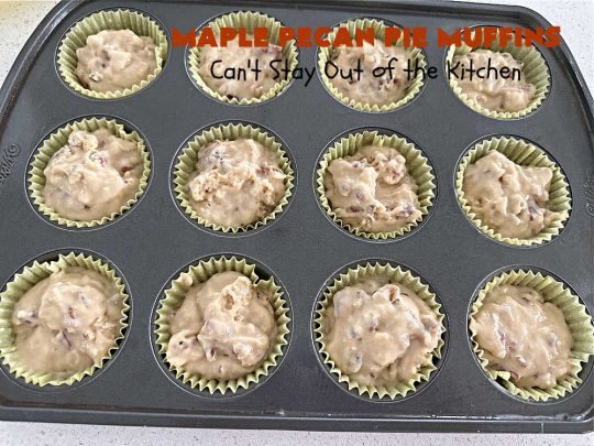 Maple Pecan Pie Muffins | Can't Stay Out of the Kitchen | #Maple flavor just pops in these delicious #PecanPie #muffins. Every bite will have you drooling. If you enjoy sweets with your morning coffee, this is a terrific #recipe to wake up to. Great for a weekend, company or #holiday #breakfast too. #BreakfastMuffins #MaplePecanPieMuffins
