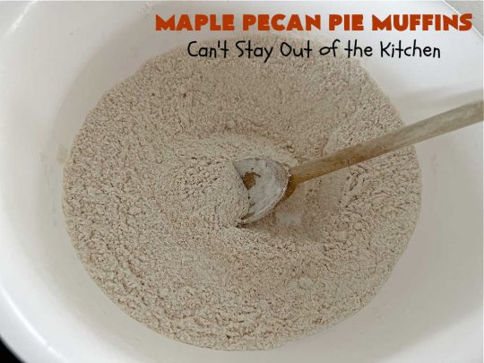 Maple Pecan Pie Muffins | Can't Stay Out of the Kitchen | #Maple flavor just pops in these delicious #PecanPie #muffins. Every bite will have you drooling. If you enjoy sweets with your morning coffee, this is a terrific #recipe to wake up to. Great for a weekend, company or #holiday #breakfast too. #BreakfastMuffins #MaplePecanPieMuffins