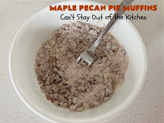 Maple Pecan Pie Muffins | Can't Stay Out of the Kitchen | #Maple flavor just pops in these delicious #PecanPie #muffins. Every bite will have you drooling. If you enjoy sweets with your morning coffee, this is a terrific #recipe to wake up to. Great for a weekend, company or #holiday #breakfast too. #BreakfastMuffins #MaplePecanPieMuffins