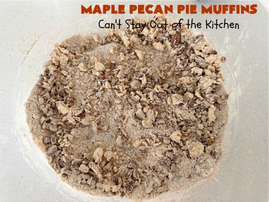 Maple Pecan Pie Muffins | Can't Stay Out of the Kitchen | #Maple flavor just pops in these delicious #PecanPie #muffins. Every bite will have you drooling. If you enjoy sweets with your morning coffee, this is a terrific #recipe to wake up to. Great for a weekend, company or #holiday #breakfast too. #BreakfastMuffins #MaplePecanPieMuffins