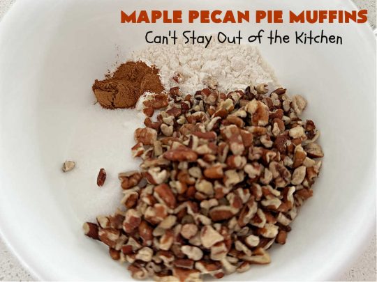 Maple Pecan Pie Muffins | Can't Stay Out of the Kitchen | #Maple flavor just pops in these delicious #PecanPie #muffins. Every bite will have you drooling. If you enjoy sweets with your morning coffee, this is a terrific #recipe to wake up to. Great for a weekend, company or #holiday #breakfast too. #BreakfastMuffins #MaplePecanPieMuffins