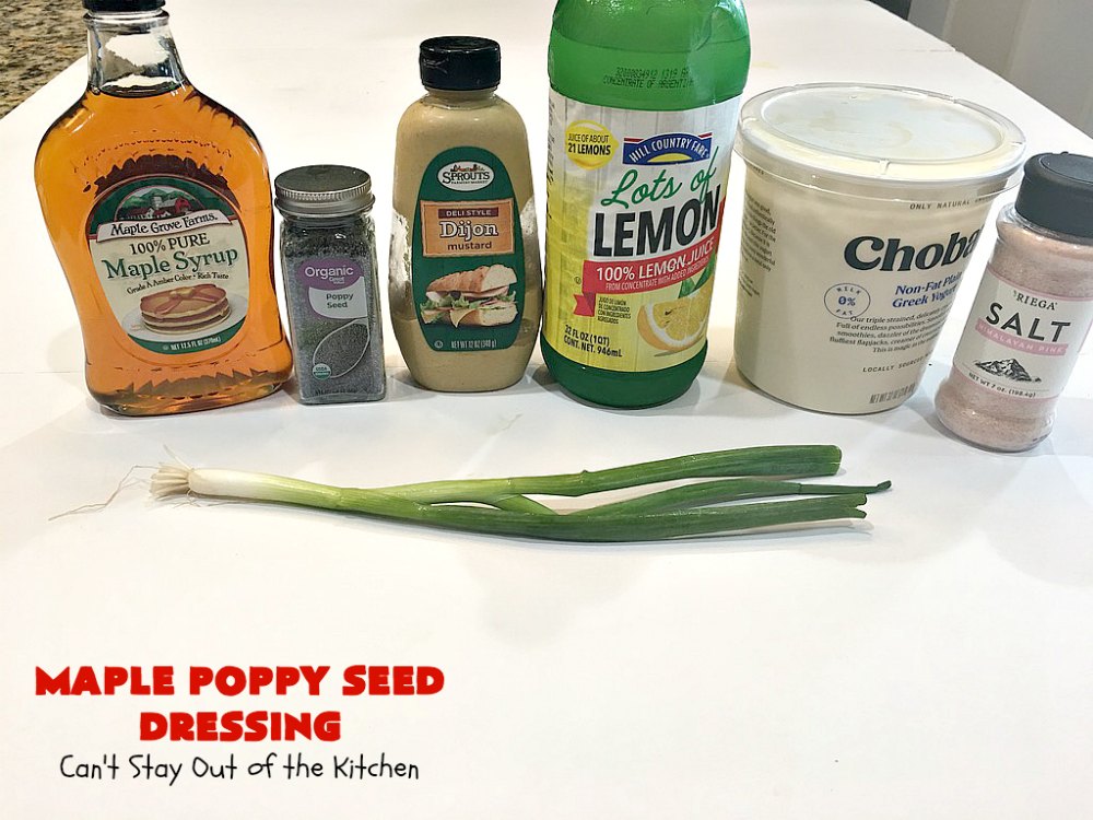 Maple Poppy Seed Dressing | Can't Stay Out of the Kitchen | this is a delicious, #healthy #SaladDressing with NO oil & NO sugar. It uses #GreekYogurt & #MapleSyrup instead. Great with a #TossedSalad with #fruit in it. #GlutenFree #LowCalorie #HealthySaladDressingRecipe