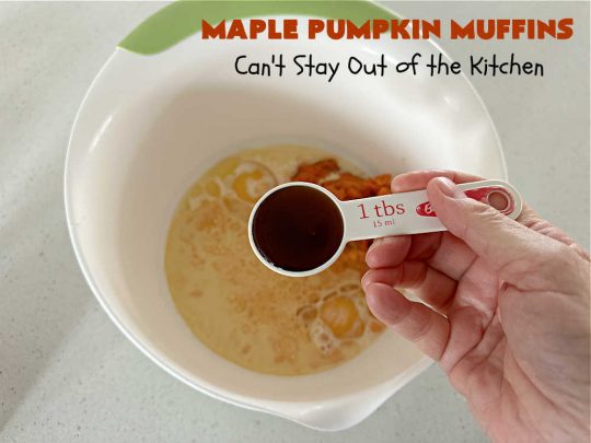 Maple Pumpkin Muffins | Can't Stay Out of the Kitchen | these fantastic #muffins include a #cheesecake layer swirled through the batter! They're topped with a lovely #streusel topping that adds a delightful crunch. Tasty treat for a weekend, company or #holiday #breakfast or #brunch. #pecans #MapleSyrup #pumpkin #CreamCheese #PumpkinMuffins #FallBaking #MaplePumpkinMuffins