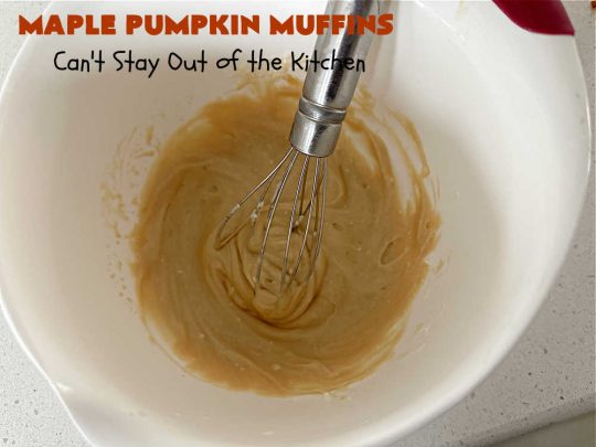 Maple Pumpkin Muffins | Can't Stay Out of the Kitchen | these fantastic #muffins include a #cheesecake layer swirled through the batter! They're topped with a lovely #streusel topping that adds a delightful crunch. Tasty treat for a weekend, company or #holiday #breakfast or #brunch. #pecans #MapleSyrup #pumpkin #CreamCheese #PumpkinMuffins #FallBaking #MaplePumpkinMuffins