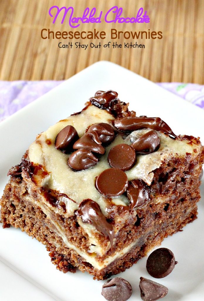 Marbled Chocolate Cheesecake Brownies | Can't Stay Out of the Kitchen | these outrageous #brownies will have you coming back for more! #chocolate #cheesecake #dessert