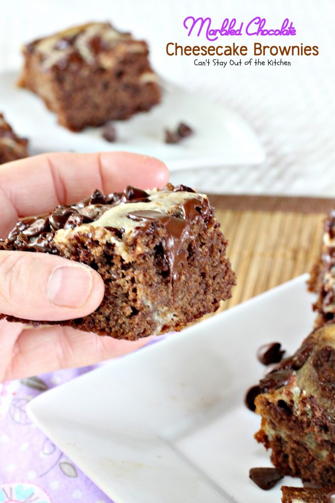 Marbled Chocolate Cheesecake Brownies | Can't Stay Out of the Kitchen | these outrageous #brownies will have you coming back for more! #chocolate #cheesecake #dessert