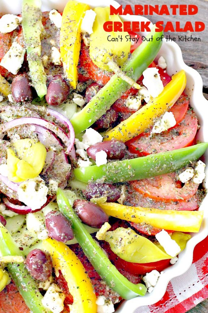 Marinated Greek Salad | Can't Stay Out of the Kitchen | marvelous #Greek #salad for summer #holidays, BBQs and potlucks. This one has a fantastic homemade dressing. #glutenfree