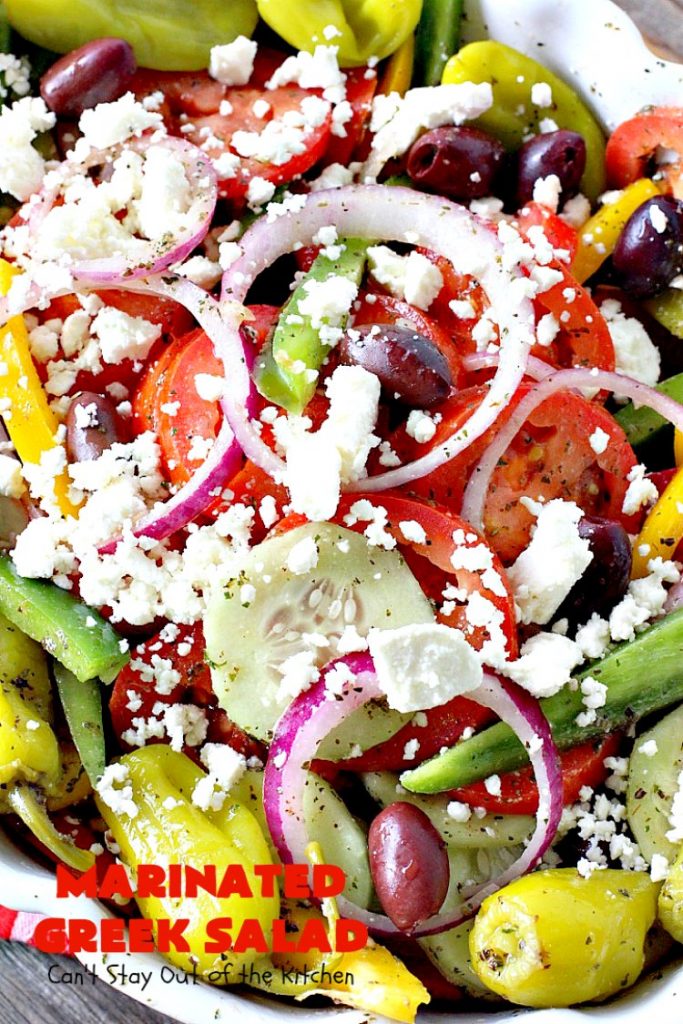 Marinated Greek Salad | Can't Stay Out of the Kitchen | marvelous #Greek #salad for summer #holidays, BBQs and potlucks. This one has a fantastic homemade dressing. #glutenfree