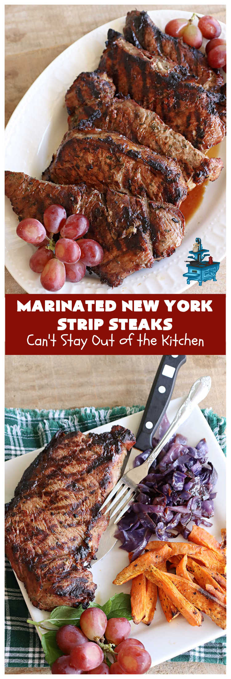 Marinated New York Strip Steaks | Can't Stay Out of the Kitchen | This is a terrific way to enjoy #steaks using ingredients found in your pantry! The #NYStripSteaks are marinated overnight and then grilled the next day. Perfect for company or family dinners. #GlutenFree #MarinatedSteaks #beef #MarinatedNewYorkStripSteaks #MarinatedSirloinSteak