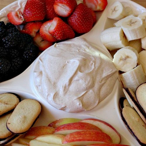 Marshmallow Fruit Dip | Can't Stay Out of the Kitchen | this luscious 3-ingredient #recipe can be whipped up in less than 5 minutes! It's terrific with fresh #fruit, graham crackers or cookies. Wonderful for potlucks or #tailgating parties where you can serve it as an #appetizer or as a #dessert. #GlutenFree #GlutenFreeAppetizer #GlutenFreeDessert #MarshmallowFruitDip