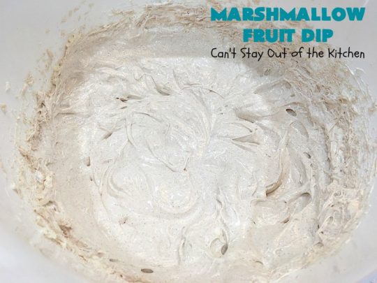 Marshmallow Fruit Dip | Can't Stay Out of the Kitchen | this luscious 3-ingredient #recipe can be whipped up in less than 5 minutes! It's terrific with fresh #fruit, graham crackers or cookies. Wonderful for potlucks or #tailgating parties where you can serve it as an #appetizer or as a #dessert. #GlutenFree #GlutenFreeAppetizer #GlutenFreeDessert #MarshmallowFruitDip