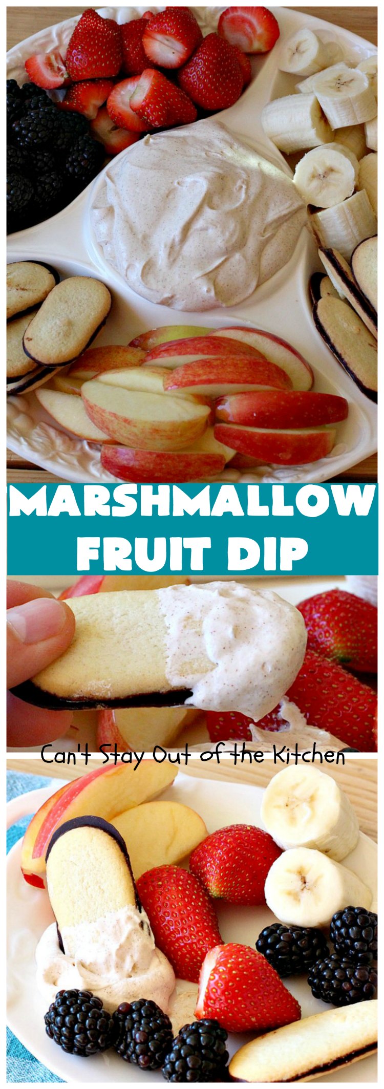 Marshmallow Fruit Dip | Can't Stay Out of the Kitchen | this luscious 3-ingredient #recipe can be whipped up in less than 5 minutes! It's terrific with fresh #fruit, graham crackers or cookies. Wonderful for potlucks or #tailgating parties where you can serve it as an #appetizer or as a #dessert. #GlutenFree #GlutenFreeAppetizer #GlutenFreeDessert #MarshmallowFruitDip