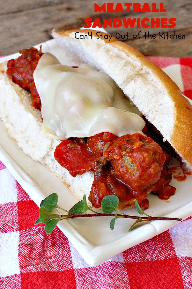 Meatball Sandwiches | Can't Stay Out of the Kitchen | Amazing #meatballs & sauce to spread over hoagie rolls. Adding melted #provolonecheese makes them spectacular. Great for #tailgating parties. So easy for weekend dinners. #beef #sandwiches #marinarasauce #ItalianSausage #NewYearsDay
