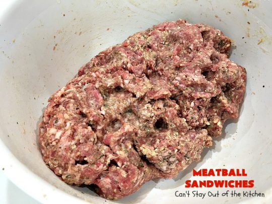 Meatball Sandwiches | Can't Stay Out of the Kitchen | Amazing #meatballs & sauce to spread over hoagie rolls. Adding melted #provolonecheese makes them spectacular. Great for #tailgating parties. So easy for weekend dinners. #beef #sandwiches #marinarasauce #ItalianSausage #NewYearsDay 