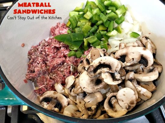 Meatball Sandwiches | Can't Stay Out of the Kitchen | Amazing #meatballs & sauce to spread over hoagie rolls. Adding melted #provolonecheese makes them spectacular. Great for #tailgating parties. So easy for weekend dinners. #beef #sandwiches #marinarasauce #ItalianSausage #NewYearsDay 