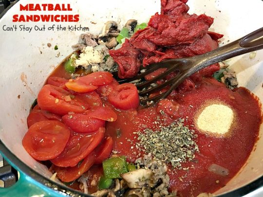 Meatball Sandwiches | Can't Stay Out of the Kitchen | Amazing #meatballs & sauce to spread over hoagie rolls. Adding melted #provolonecheese makes them spectacular. Great for #tailgating parties. So easy for weekend dinners. #beef #sandwiches #marinarasauce #ItalianSausage #NewYearsDay 