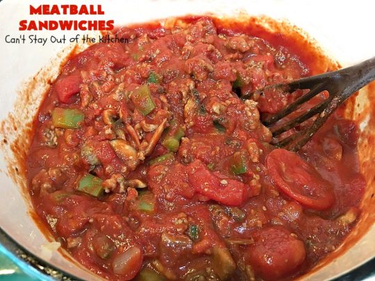 Meatball Sandwiches | Can't Stay Out of the Kitchen | Amazing #meatballs & sauce to spread over hoagie rolls. Adding melted #provolonecheese makes them spectacular. Great for #tailgating parties. So easy for weekend dinners. #beef #sandwiches #marinarasauce #ItalianSausage #NewYearsDay 