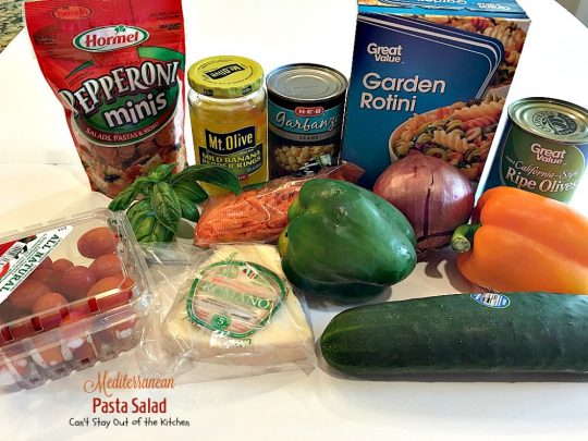 Mediterranean Pasta Salad | Can't Stay Out of the Kitchen | this fabulous #pastasalad is great for potlucks or #holiday picnics. It has a delicious homemade basil #vinaigrette. #salad