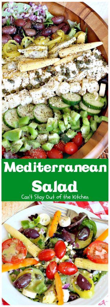 Mediterranean Salad | Can't Stay Out of the Kitchen | this spectacular #salad has many #Mediterranean veggies that make it even better than a traditional #Greeksalad. #glutenfree