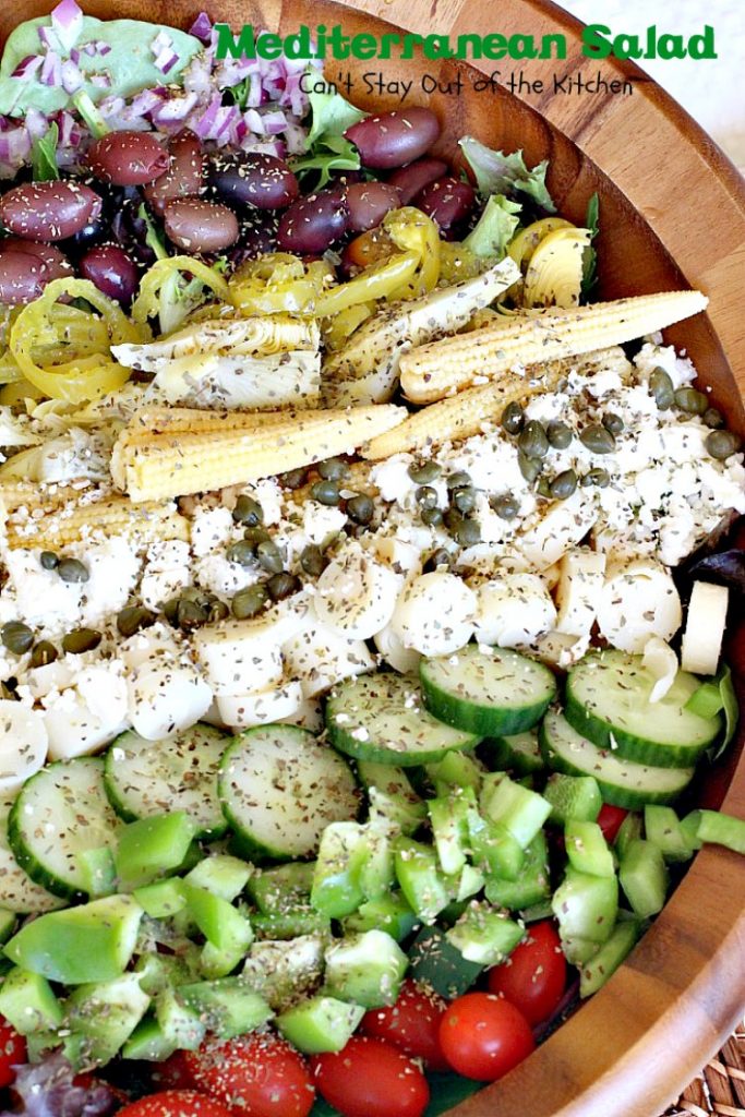 Mediterranean Salad | Can't Stay Out of the Kitchen | this spectacular #salad has many #Mediterranean veggies that make it even better than a traditional #Greeksalad. #glutenfree