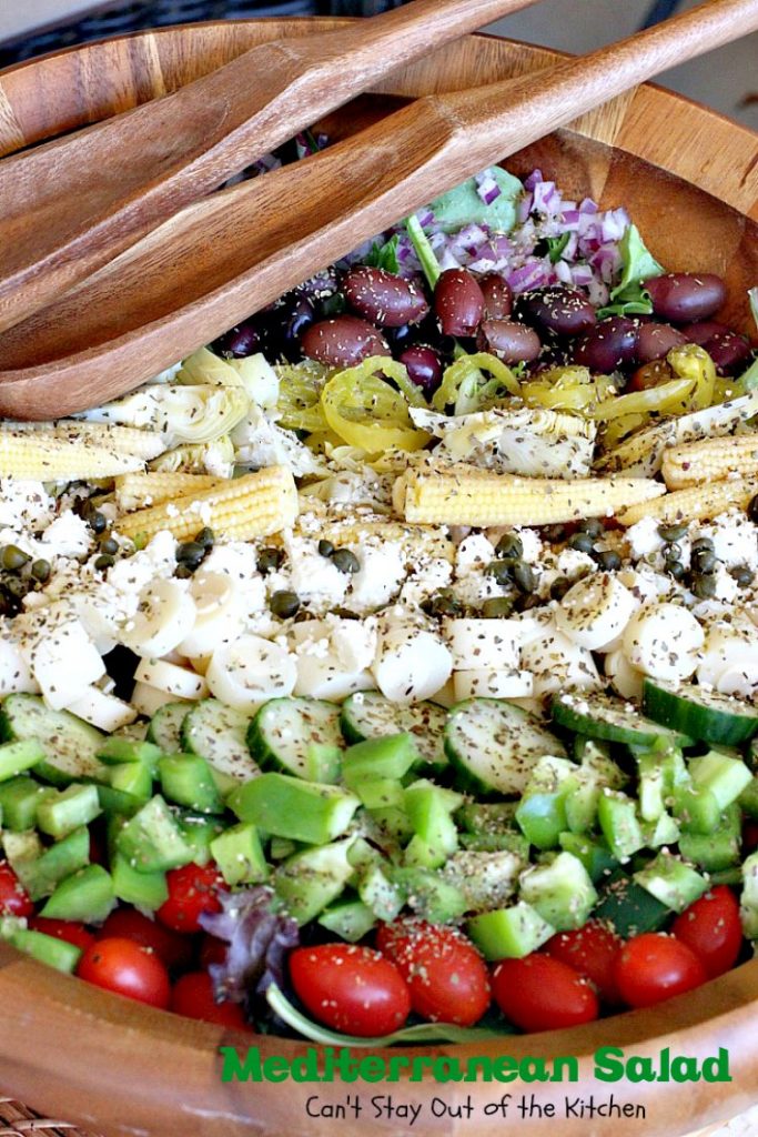 Mediterranean Salad | Can't Stay Out of the Kitchen | this spectacular #salad has many #Mediterranean veggies that make it even better than a traditional #Greeksalad. #glutenfree