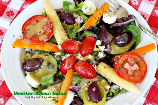 Mediterranean Salad | Can't Stay Out of the Kitchen | this spectacular #salad has many #Mediterranean veggies that make it even better than a traditional #Greeksalad. #glutenfree