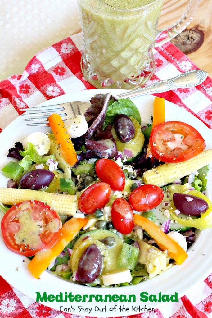 Mediterranean Salad | Can't Stay Out of the Kitchen | this spectacular #salad has many #Mediterranean veggies that make it even better than a traditional #Greeksalad. #glutenfree