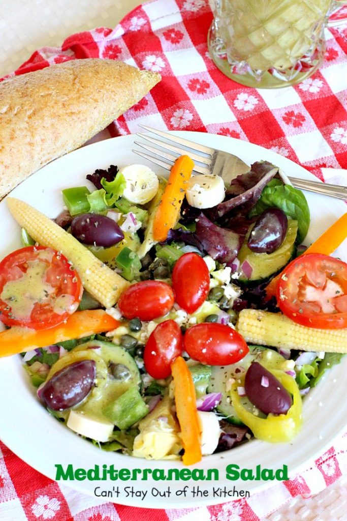 Mediterranean Salad | Can't Stay Out of the Kitchen | this spectacular #salad has many #Mediterranean veggies that make it even better than a traditional #Greeksalad. #glutenfree