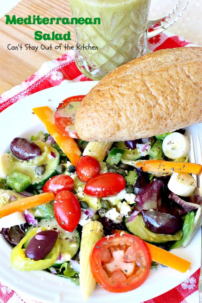 Mediterranean Salad | Can't Stay Out of the Kitchen | this spectacular #salad has many #Mediterranean veggies that make it even better than a traditional #Greeksalad. #glutenfree