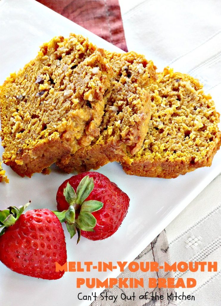 Melt-In-Your-Mouth Pumpkin Bread | Can't Stay Out of the Kitchen | this spectacular #pumpkin #bread will have you drooling! The recipe includes instant #coconut pudding for amazing flavor. Great for #fall #baking.