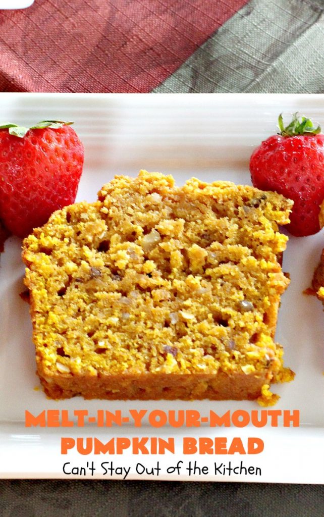 Melt-In-Your-Mouth Pumpkin Bread | Can't Stay Out of the Kitchen | this spectacular #pumpkin #bread will have you drooling! The recipe includes instant #coconut pudding for amazing flavor. Great for #fall #baking.