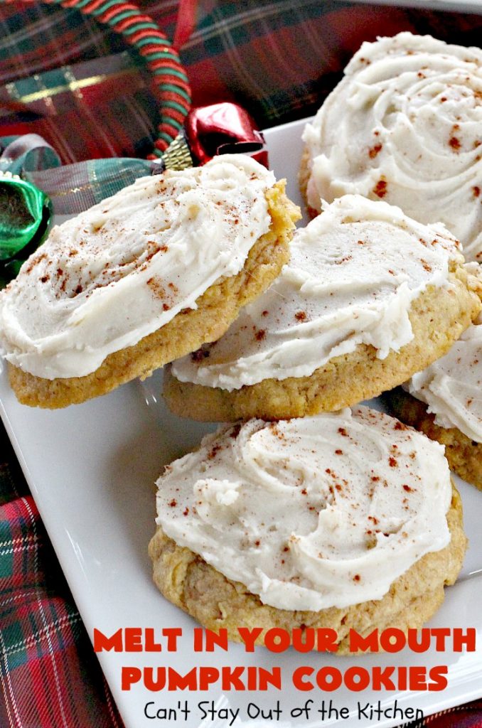 Melt in Your Mouth Pumpkin Cookies | Can't Stay Out of the Kitchen | these are the most awesome #pumpkin #cookies ever! The brown sugar buttercream frosting is amazing. These are terrific for #Christmas baking & parties. #dessert