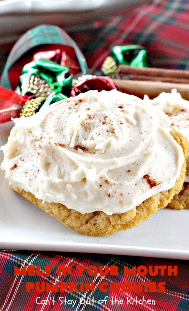 Melt in Your Mouth Pumpkin Cookies | Can't Stay Out of the Kitchen | these are the most awesome #pumpkin #cookies ever! The brown sugar buttercream frosting is amazing. These are terrific for #Christmas baking & parties. #dessert