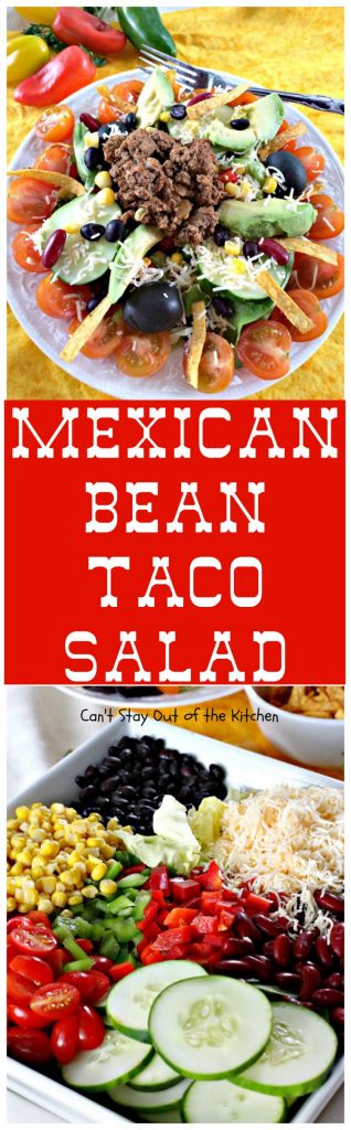 Mexican Bean Taco Salad | Can't Stay Out of the Kitchen | fabulous #TexMex #salad is perfect for Cinco de Mayo or other summer holiday fun. #glutenfree