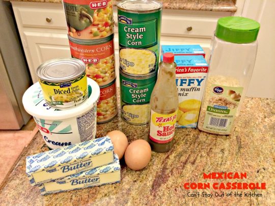 Mexican Corn Casserole | Can't Stay Out of the Kitchen | this is the best #corn #casserole ever! This one has Fiesta corn, green #chilies & #hotsauce to give it zip. Our favorite way to make corn for the #holidays like #Thanksgiving or #Christmas. #TexMex