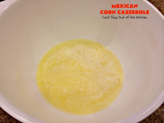 Mexican Corn Casserole | Can't Stay Out of the Kitchen | this is the best #corn #casserole ever! This one has Fiesta corn, green #chilies & #hotsauce to give it zip. Our favorite way to make corn for the #holidays like #Thanksgiving or #Christmas. #TexMex