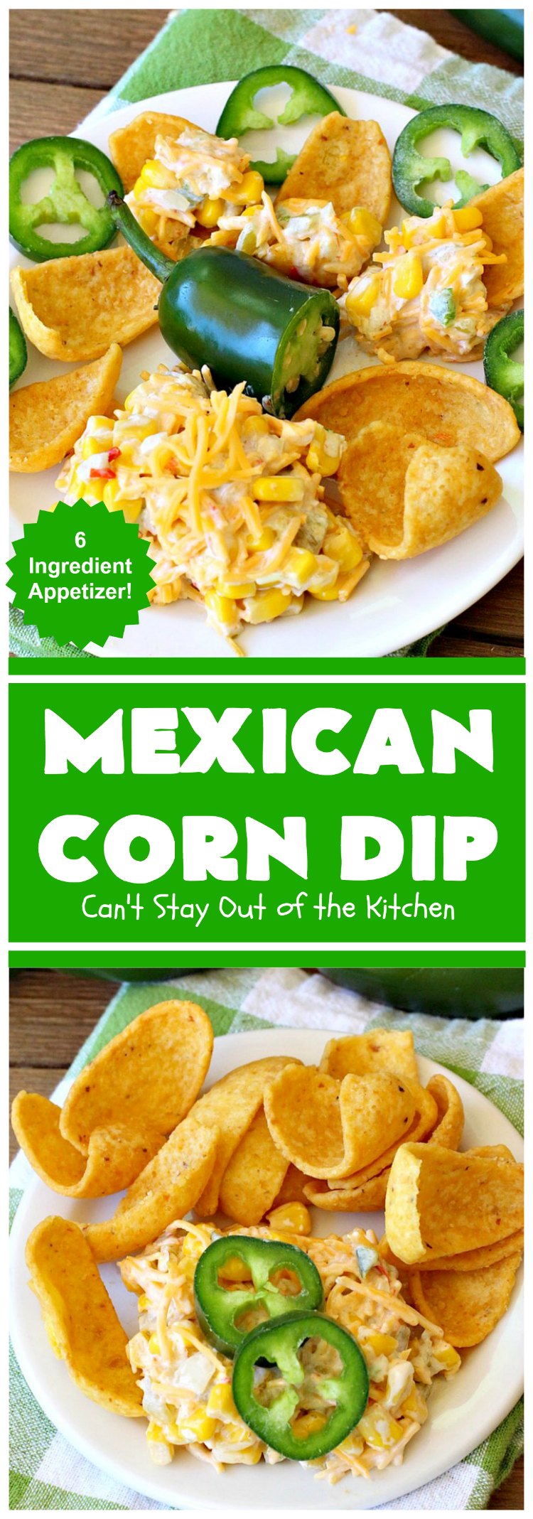 Mexican Corn Dip | Can't Stay Out of the Kitchen | this fantastic #TexMex #appetizer is phenomenal. It includes #SouthwesternCorn, #JalapenoPeppers, #GreenChilies & #CheddarCheese. Only 6 ingredients & so easy for any #tailgating party, potluck or grilling out with friends. #corn #CincoDeMayo #GlutenFree #MexicanCornDip #SuperBowl