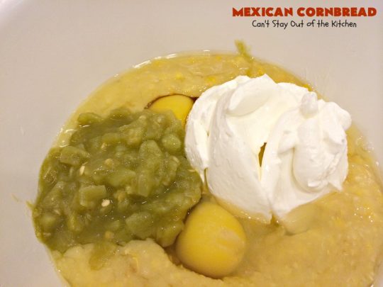 Mexican Cornbread | Can't Stay Out of the Kitchen | this souffle style #cornbread is absolutely mouthwatering. It uses either diced #Jalapenos or #GreenChilies plus #CheddarCheese. Terrific comfort food with chili or soup. #TexMex #Mexican #MexicanCornbread #GlutenFree #GlutenFreeCornbread