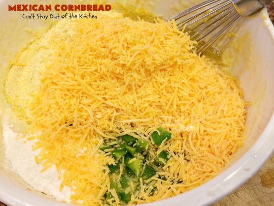Mexican Cornbread | Can't Stay Out of the Kitchen | this souffle style #cornbread is absolutely mouthwatering. It uses either diced #Jalapenos or #GreenChilies plus #CheddarCheese. Terrific comfort food with chili or soup. #TexMex #Mexican #MexicanCornbread #GlutenFree #GlutenFreeCornbread