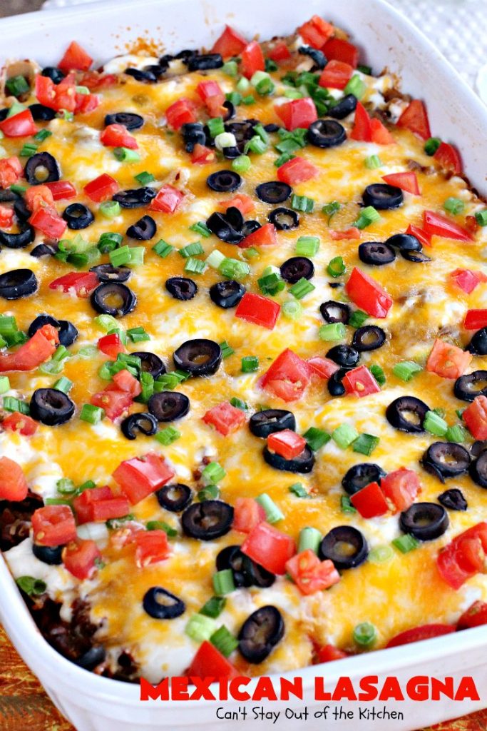 Mexican Lasagna | Can't Stay Out of the Kitchen | this awesome #lasagna has a #TexMex twist that's irresistible. It's so easy since you don't have to pre-cook the #noodles. Perfect for company & #holiday dinners. #CincoDeMayo #beef #cheese 