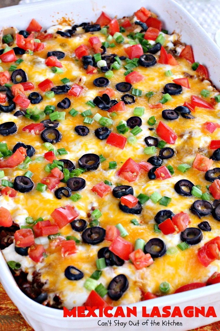 Mexican Lasagna | Can't Stay Out of the Kitchen | this awesome #lasagna has a #TexMex twist that's irresistible. It's so easy since you don't have to pre-cook the #noodles. Perfect for company & #holiday dinners. #CincoDeMayo #beef #cheese