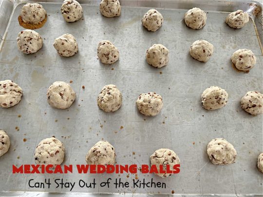 Mexican Wedding Balls | Can't Stay Out of the Kitchen | this vintage #recipe is perfect for #Christmas #baking & the #holidays. Rolling the #cookies in #PowderedSugar twice gives that extra bit of sweetness that's just wonderful. Great for #tailgating & office parties, too. #dessert #pecans #ChristmasDessert #PecanButterballs #SwedishTeaCakes #RussianTeaCakes #MexicanWeddingBalls