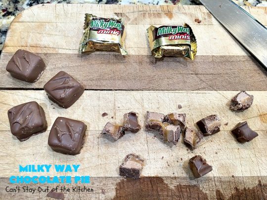 Milky Way Chocolate Pie | Can't Stay Out of the Kitchen | This sensational #ChocolatePie is rich, decadent, gooey, chocolaty & absolutely amazing. It's filled with #MilkyWayBars and is marvelous for a #holiday or company #dessert. #pie #chocolate #MilkyWayCandyBars #ChocolateDessert #MilkyWayDessert #MilkyWayChocolatePie