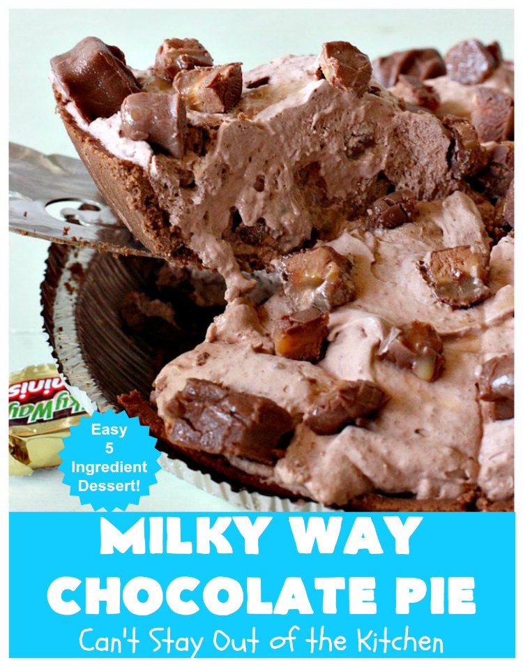 Milky Way Chocolate Pie | Can't Stay Out of the Kitchen | This sensational #ChocolatePie is rich, decadent, gooey, chocolaty & absolutely amazing. It's filled with #MilkyWayBars and is marvelous for a #holiday or company #dessert. #pie #chocolate #MilkyWayCandyBars #ChocolateDessert #MilkyWayDessert #MilkyWayChocolatePie