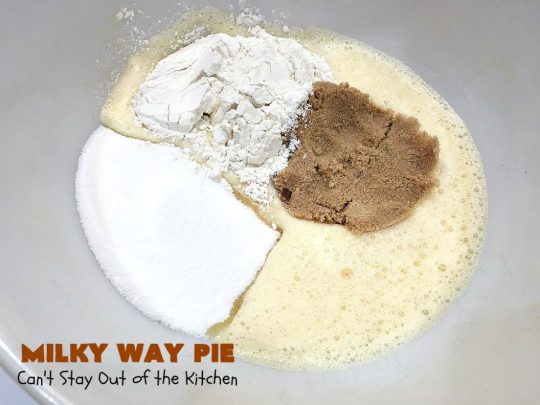 Milky Way Pie | Can't Stay Out of the Kitchen | this #pie will rock your world! It's filled with #MilkyWayBars so it gives you a spectacular dose of #chocolate & #caramel. Each bite will cure whatever ails ya! Great for special occasions, #holidays & #ValentinesDay. #dessert #HolidayDessert #ChocolateDessert #CaramelDessert #MilkyWayPie