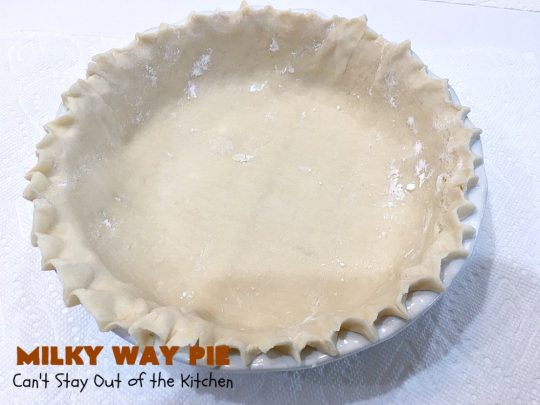 Milky Way Pie | Can't Stay Out of the Kitchen | this #pie will rock your world! It's filled with #MilkyWayBars so it gives you a spectacular dose of #chocolate & #caramel. Each bite will cure whatever ails ya! Great for special occasions, #holidays & #ValentinesDay. #dessert #HolidayDessert #ChocolateDessert #CaramelDessert #MilkyWayPie