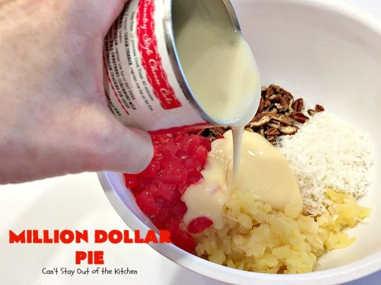 Million Dollar Pie | Can't Stay Out of the Kitchen | this creamy #pie is so spectacular you will find yourself drooling over every bite! It's really easy too. #dessert #cherries #pineapple #coconut