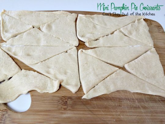 Mini Pumpkin Pie Croissants | Can't Stay Out of the Kitchen | these lovely #croissants taste like eating #pumpkinpie! Quick and easy since they use #crescentrolls. #pumpkin #breakfast